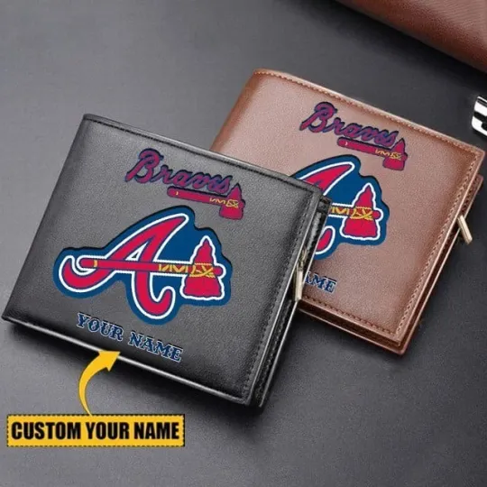 Discover Personalized Atlanta Baseball Bravess Team Men's Leather Wallet Gift For Him Dad