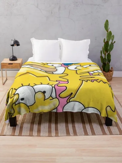 The Simpsons Try To Take A Picture Graphic Cartoon Cozy Fleece Blanket