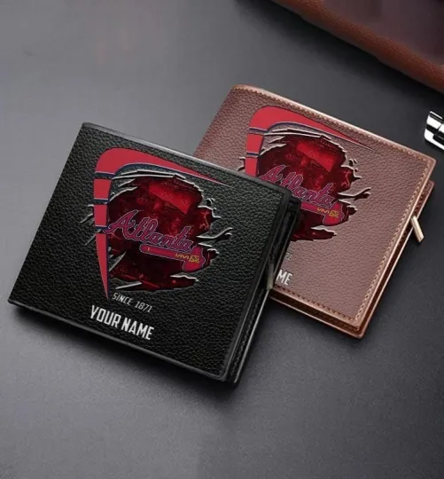 Discover Personalized Atlanta Baseball Bravess Team Men's Leather Wallet Gift For Him Dad