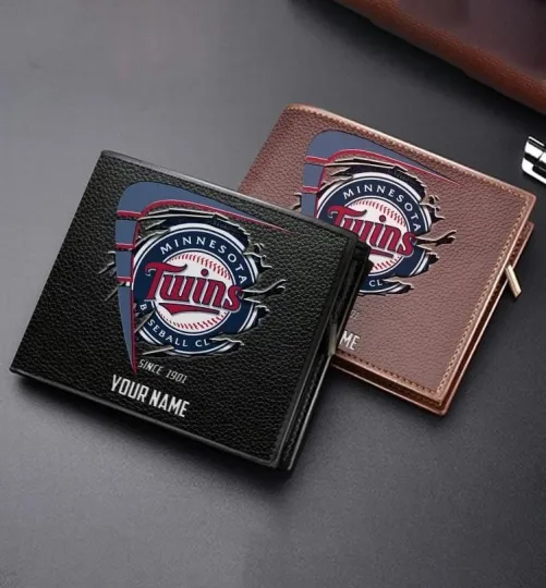 Discover Personalized Minnesota Baseball Twinss Team Men's Leather Wallet Gift For Him