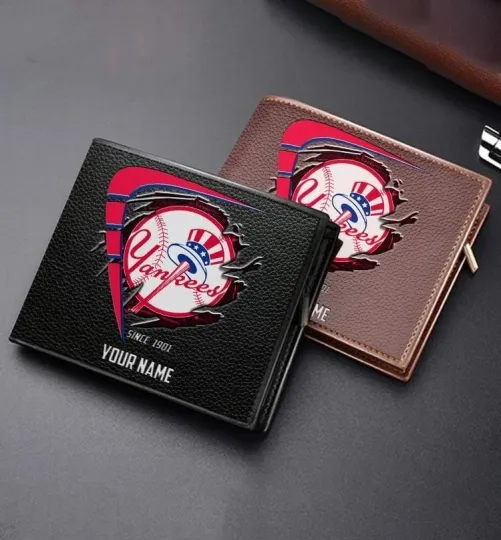 Discover Personalized New York Baseball Yankeess Team Men Leather Wallet Gift For Him Dad