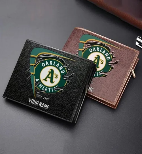 Discover Personalized Oakland Baseball Athleticss Team Men's Leather Wallet Gift For Him