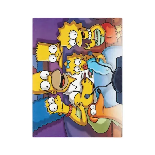 The Simpsons Vintage Funny Family Cartoon Watching TV Cozy Fleece Blanket