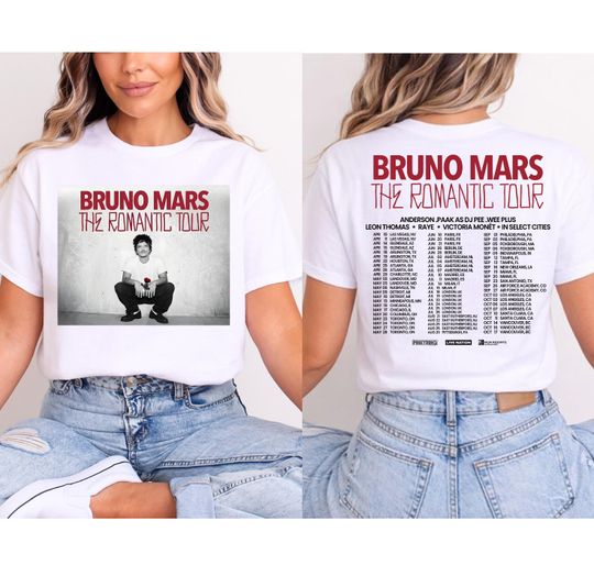 Discover New Show Added Bruno Mars The Romantic Tour 2026 Schedule Dates Two Sided T-Shirt, Gift for Her.