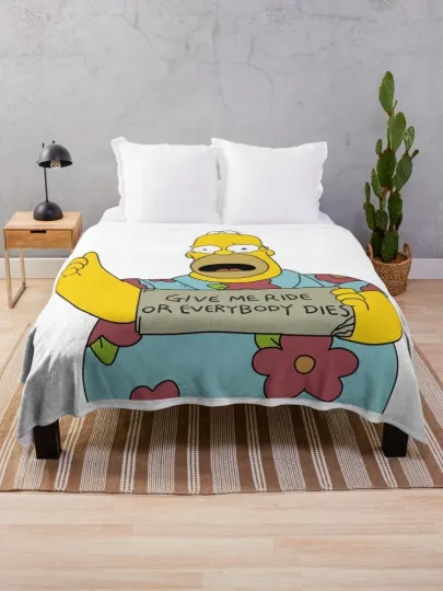 The Simpsons Give Me Ride Or Everybody Graphic Cartoon Cozy Fleece Blanket