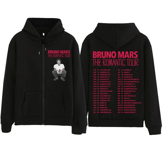 Discover Bruno Mars The Romantic Tour 2026 Zipper Hoodie Man Woman Harajuku Pullover Tops Long Sleeve Streetwear Sweatshirt