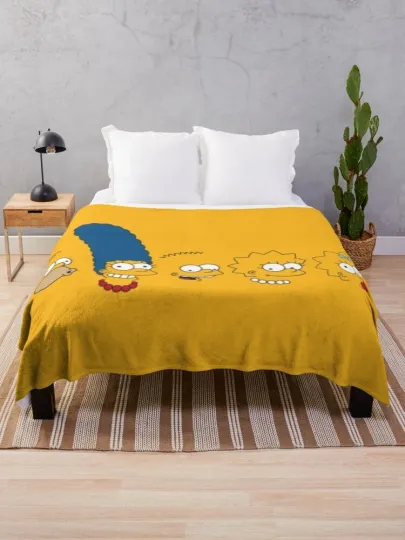 The Simpsons Head Pattern Yellow Graphic Cartoon Cozy Fleece Blanket