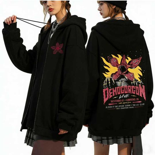 2026 The Demogorgon Cannibal Flower Monster Zipper Hoodie Ed munson Zip Up Sweatshirt Men Women Vintage Oversized Streetwear