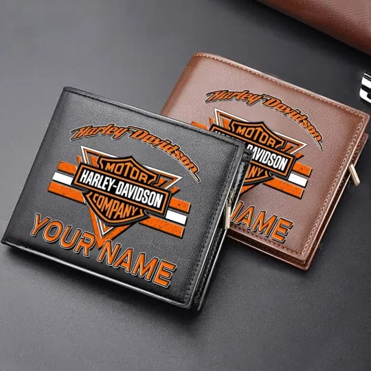 Personalized Harley Motor Davidsonn Racing Men's Leather Wallet Gift For Him Dad