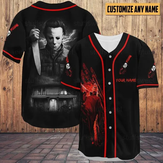 Discover Personalized Horror Killer Michael Myers With Knife 3D BASEBALL JERSEY SHIRT