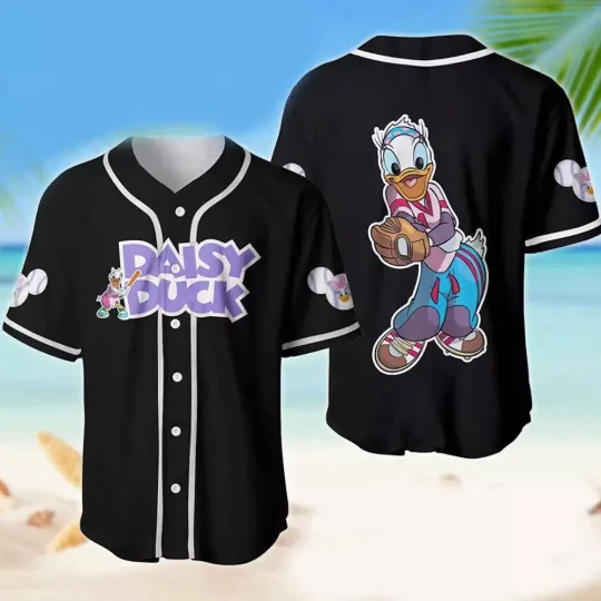 Discover Daisy Duck Pitcher Playing Baseball Duck Lovers Sport 3D BASEBALL JERSEY SHIRT