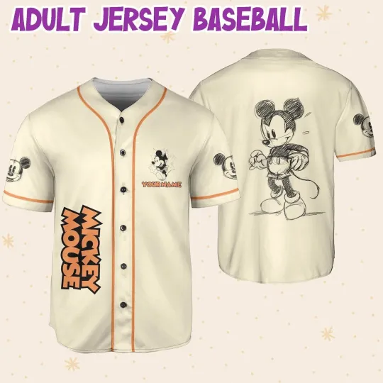 Discover Personalized Mickey Mouse Classic Sketch Mickey Love 3D BASEBALL JERSEY SHIRT