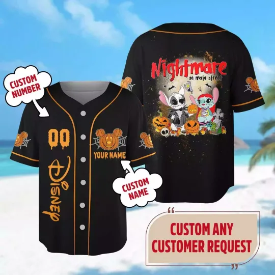 Personalized Stitch & Angel Cosplay Jack & Sally 3D Baseball Jersey Shirt
