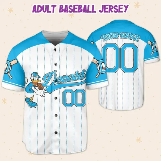 Discover Personalized Blue Donald Duck On Game Day Father's Day 3D BASEBALL JERSEY SHIRT