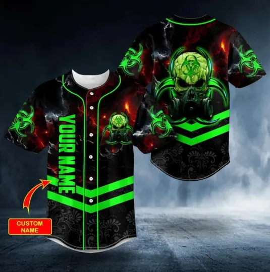 Discover Green Biohazard Skull Custom 3D BASEBALL JERSEY SHIRT US SIZE ALL OVER PRINT