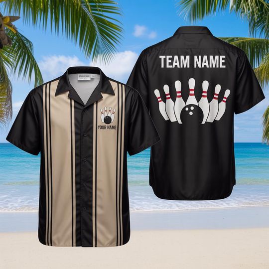 Discover Personalized Retro Bowling Hawaiian Shirt, Custom Name Button Down