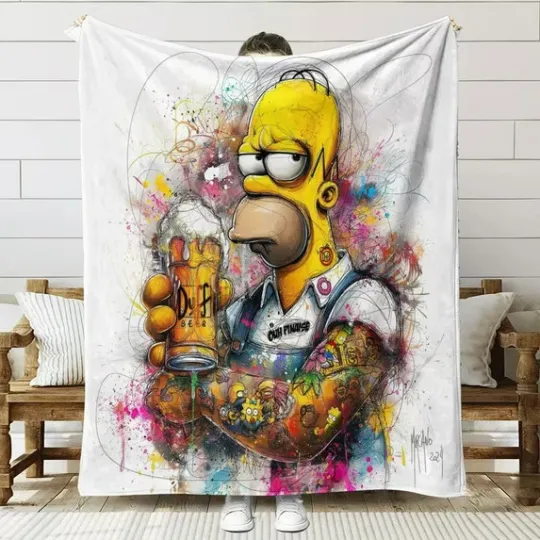 The Simpsons Painting The Simpson Movie Blanket Funny Gift Fans Fleece Blanket