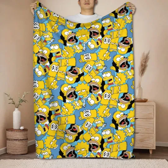 The Simpsons Funny Family Cartoon Collage Art Cozy Fleece Blanket