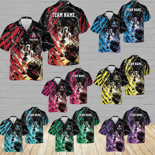 Discover Personalized Bowling Hawaiian Shirt, Custom Button Down Shirt, Bowling Team Shirt, Bowler Shirts, Bowling Shirt Custom, Bowling Gifts