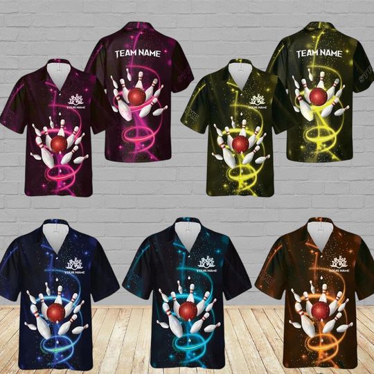 Discover Personalized Bowling Hawaiian Shirt, Custom Button Down Shirt, Bowling Team Shirt, Bowler Shirts, Gift for Bowlers, Bowling Gifts