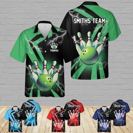 Discover Personalized Bowling Hawaiian Shirt, Custom Button Down Shirt, Bowling Team Shirt, Bowler Shirts, Bowling Shirt Custom, Bowling Gifts