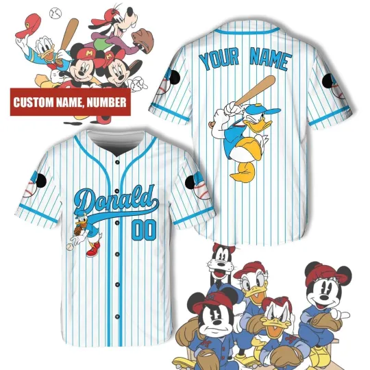Discover Personalized Donald Duck On Game Day Father's Day 3D BASEBALL JERSEY SHIRT