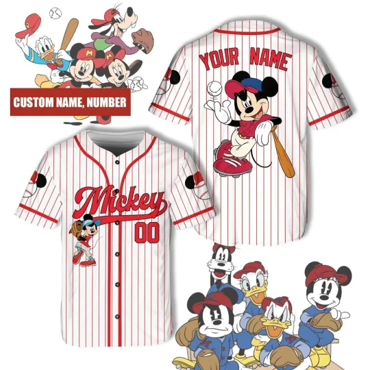 Discover Personalized Mickey On Game Day 3D BASEBALL JERSEY SHIRT Mother Day Gift Us Size