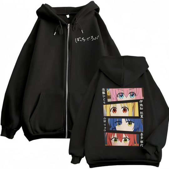 Discover Bocchi The Rock Anime Graphic Zipper Hoodie Harajuku Japanese Cartoon Zip Up Sweatshirt Men Women Fashion Casual Loose Pullovers