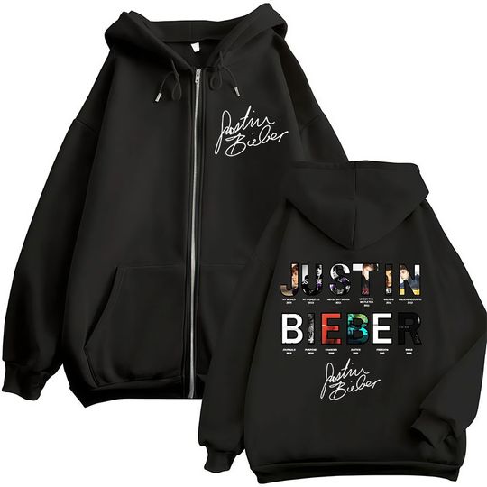 Rapper Justin Bieber Album Cover Zipper Hoodies Men Women Clothing Fashion Hip Hop Long Sleeves Zip Up Sweatshirts Pullover Coat