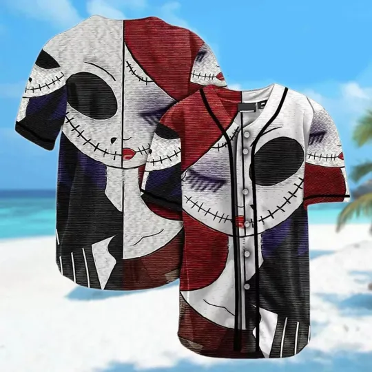 Jack And Sally Half Face The Perfect Combination 3D Baseball Jersey Shirt