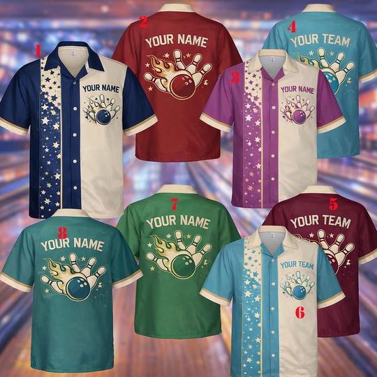 Discover Personalized Vintage Bowling Hawaiian Shirt for Men Women Kid Youth,Custom Name Bowling Shirt,Bowling Hawaiian Shirt,Bowling Party Shirt