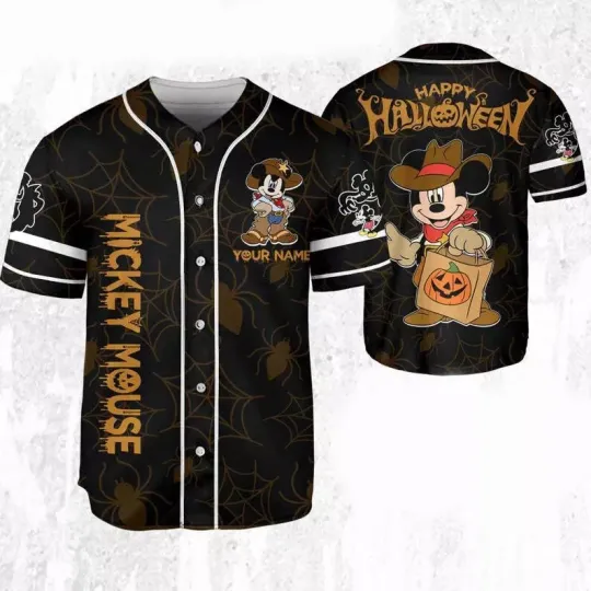 Discover Personalized Mickey Cowboy Spider Web Happy Halloween 3D Baseball Jersey Shirt