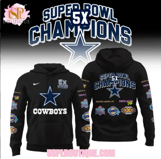 Discover Cowboys 5x Bowl Champions Black Hoodie 3D Gift For Valentine
