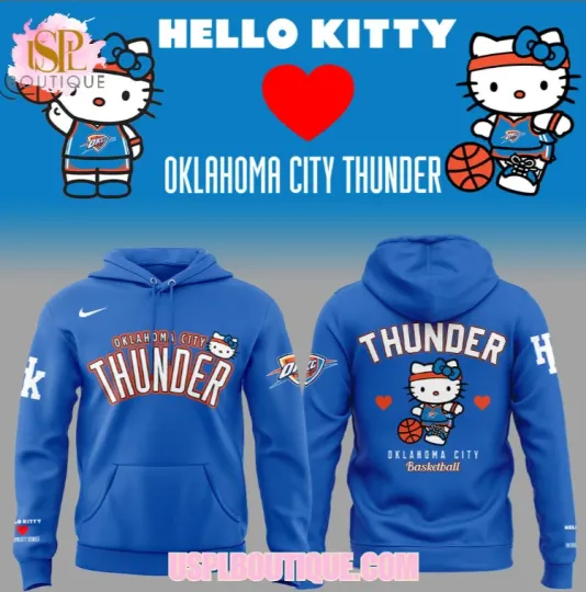 Discover Oklahoma City Thund3r x Hello 1Kitty 2026 Blue Hoodie 3D Gift For Valentine
