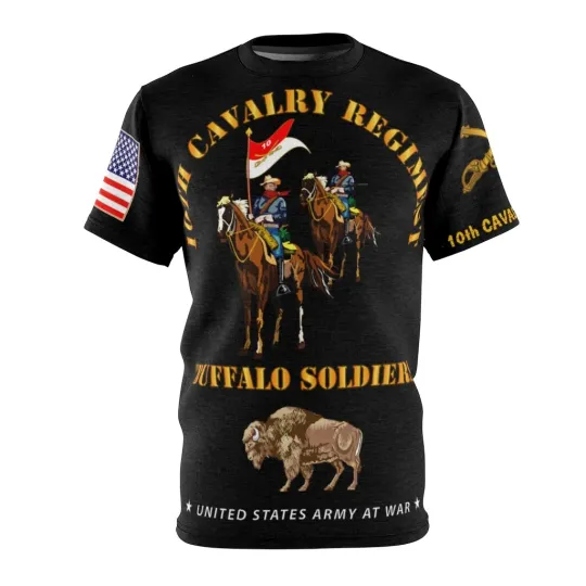 3D T Shirt - 10th Cavalry Regiment Buffalo Soldiers with Cavalrymen and Guidon