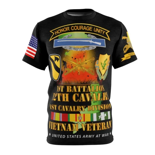 3D T Shirt AOP 1st Battalion 12th Cavalry Regiment Vietnam Veteran