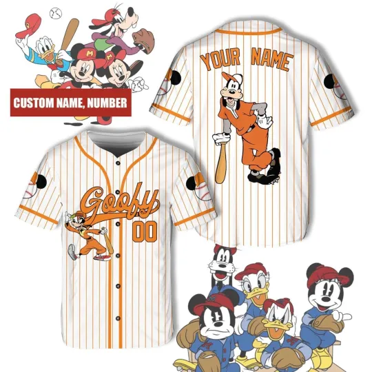 Discover Personalized Orange Goofy Dog On Game Day Father's Day 3D Baseball Jersey Shirt