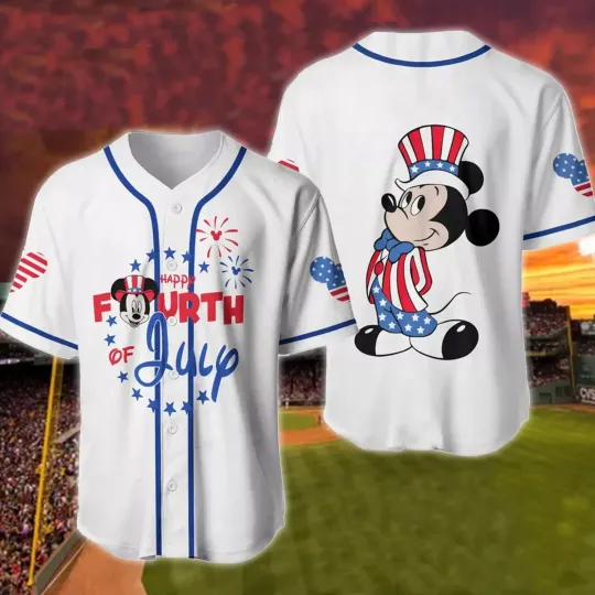 Discover Mickey Patriotic Happy Fourth Of July Independence Day 3D Baseball Jersey Shirt