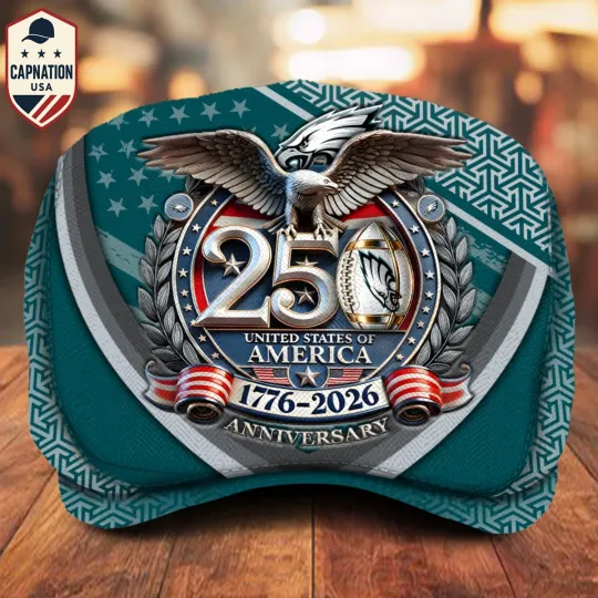 Discover Philadelphia-Football Jeff Cap 250th Anniversary USA 1776-2026 Eagle Patriotic Cap
