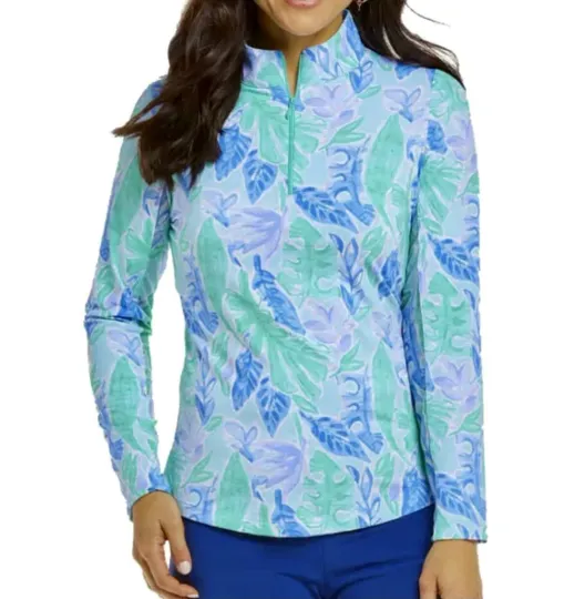 Discover IBKUL Top Shirt XL Mock Neck Long Sleeve Allison Jade Periwinkle Casual Jersey