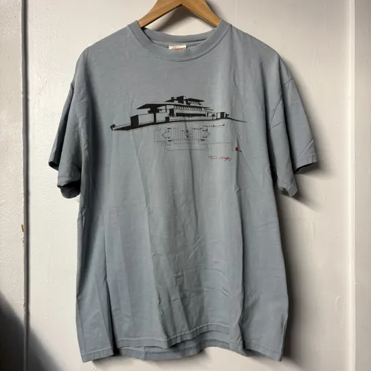 Discover Frank Lloyd Wright Collection Shirt Mens L Blue Architectural Graphic Art Y2K