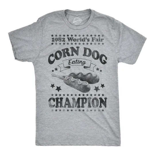 Discover Mens Corn Dog Eating Champion Funny Hot Dog World Fair Vintage 1982 T shirt