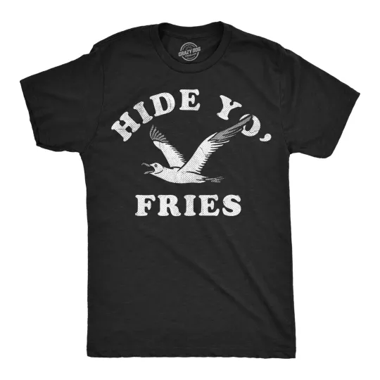 Discover Mens Funny T Shirts Hide Yo Fries Sarcastic Seagull Graphic Novelty Tee for Men