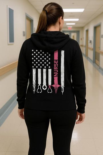 Discover Nurse shirt with Pink Stripe | Nurse Flag | Custom Medical Shirt, Zip-up or Hoodie | Nurse Life Gift for Healthcare Worker