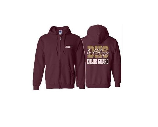 Glitter Color Guard Zip Hoodie, Band Gift, Color Guard Gift, Game Day Hoodie, Band Zip Hoodie, Custom Band Hoodie