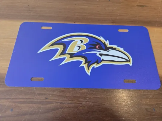 Discover Baltimore Ravens Aluminum Football License Plate Purple New