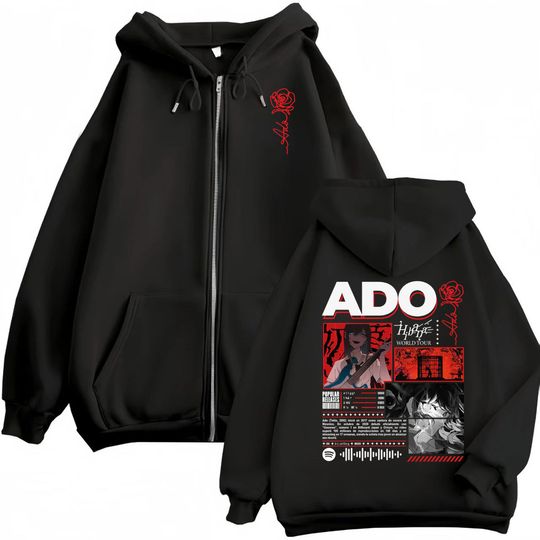 Singer Ado Hibana World Tour 2025 Zipper Hoodie Harajuku Japanese Style Zip Up Sweatshirts Men Women Casual Oversized Pullovers