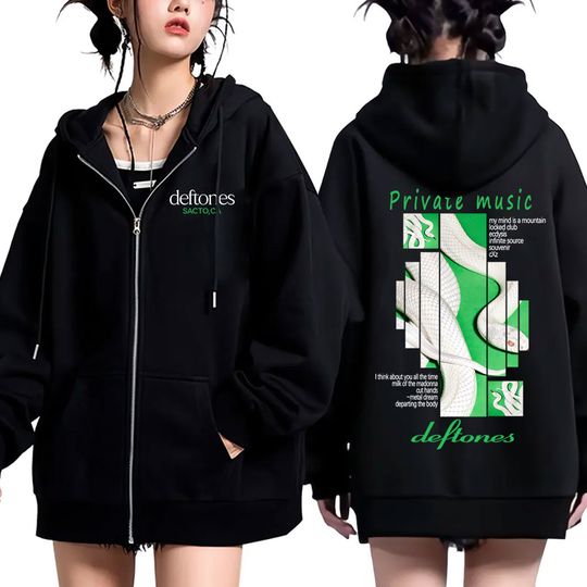 Deftone Private Music Album Graphic Zipper Hoodie Men Women Clothing Rock Pop Music Zip Up Jacket Male Vintage Oversized Coat