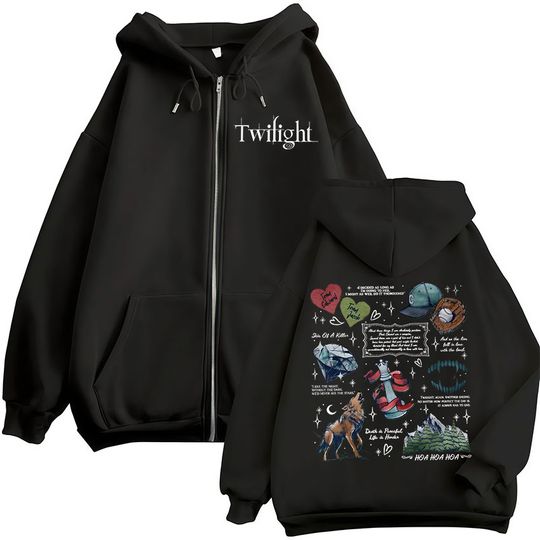 Discover Movie Twilight Vampire Wolf Romance Zipper Hoodies Edward Cullen Men's Women Clothing Fashion Hip Hop Zip Up Hooded Sweatshirts