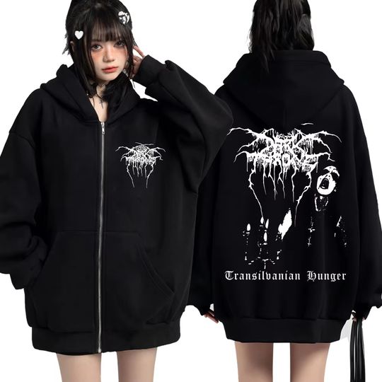 Lands of Lore Transilvanian Hunger Album Zipper Hoodie Death Metal Rock Band Harajuku Sportwear Men's Gothic Sportswear Jacket